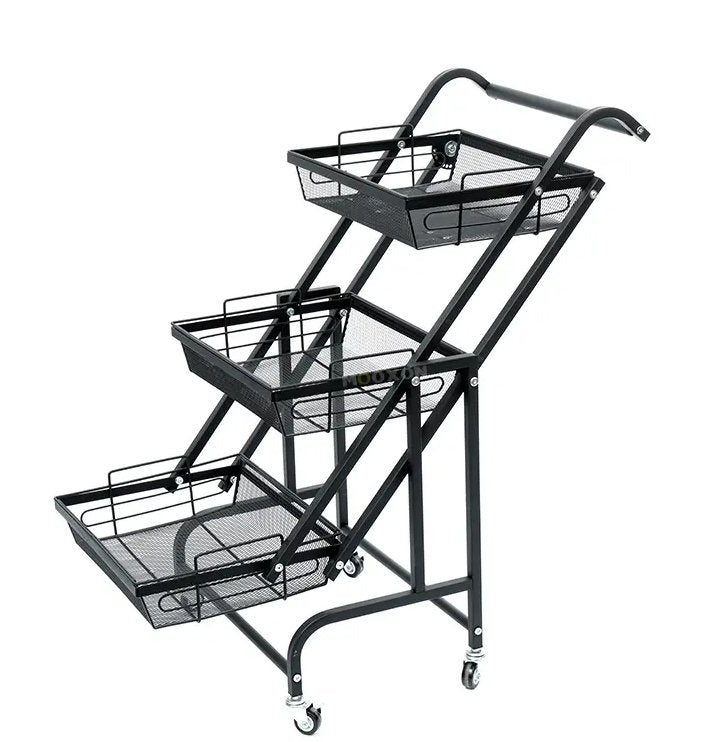 3 Tier Adjustable & Foldable Kitchen Storage Metal Rack Organizer Trolley with Wheels - Level UpLevel UpSmart Devices501685