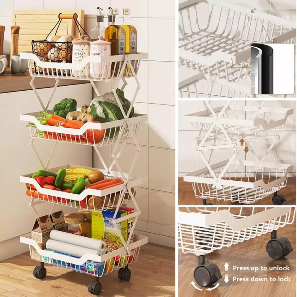 4 Layer Adjustable Foldable Movable Storage Rack for Kitchen Use Level Up