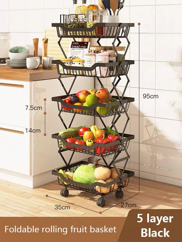 5 Layer Adjustable Foldable Movable Storage Rack for Kitchen Use Level Up