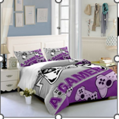 Purple & Gray PS1 joystic logos Creative Fashionable Unique Design Bed & Pillow Sheet