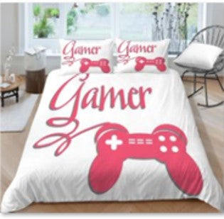 White with Pink Gamer joystic Creative Fashionable Unique Design Bed & Pillow Sheet