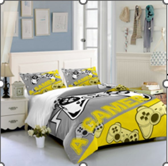 Gray & Yellow PS1 joystic logos Creative Fashionable Unique Design Bed & Pillow Sheet