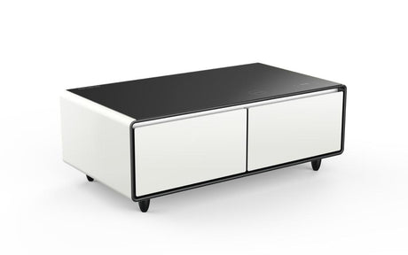 Elegant Smart Coffee Table with 135L Refrigerator, 2 USB - White