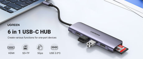 Adapter HUB UGREEN CM511 USB-C to HDMI, 3x USB-A 3.0, SD/TF CM511 - 20956A - Level UpUGreenAdapter6941876212620