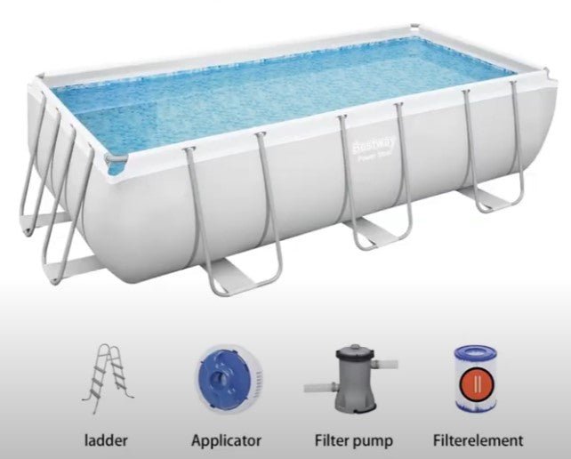 Bestway Power Steel Rectangular Pool Set - Durable PVC and Polyester, Easy Setup, Superior Strength and Durability - 4.04m x 2.01m x 1m - Level UpLevel UpSmart Devices501695