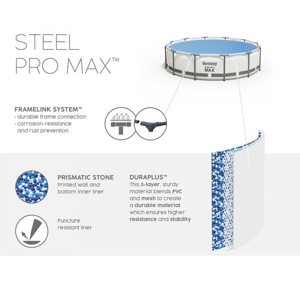 Bestway Steel Pro Max Round Frame Pool Set 3.05x76cm 56408 - Level UpBESTWAYSwimming Pools56408