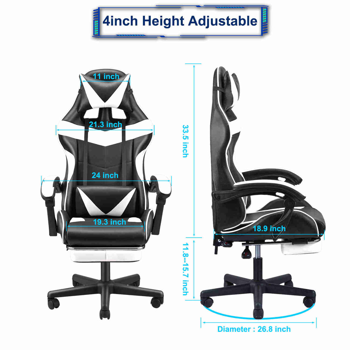 Black Bull Gaming Chair with Foot rest - White - Level UpBlack BullGaming Chair4044951074134