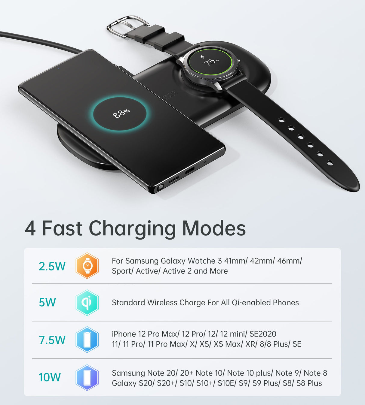 CHOETECH 2 in 1 Wireless Charger, 10W Max Wireless Charging Pad with Adapter for Galaxy Watch - T570 - Level UpLevel UpAdapter6971824977462 - X0019Y2GSN
