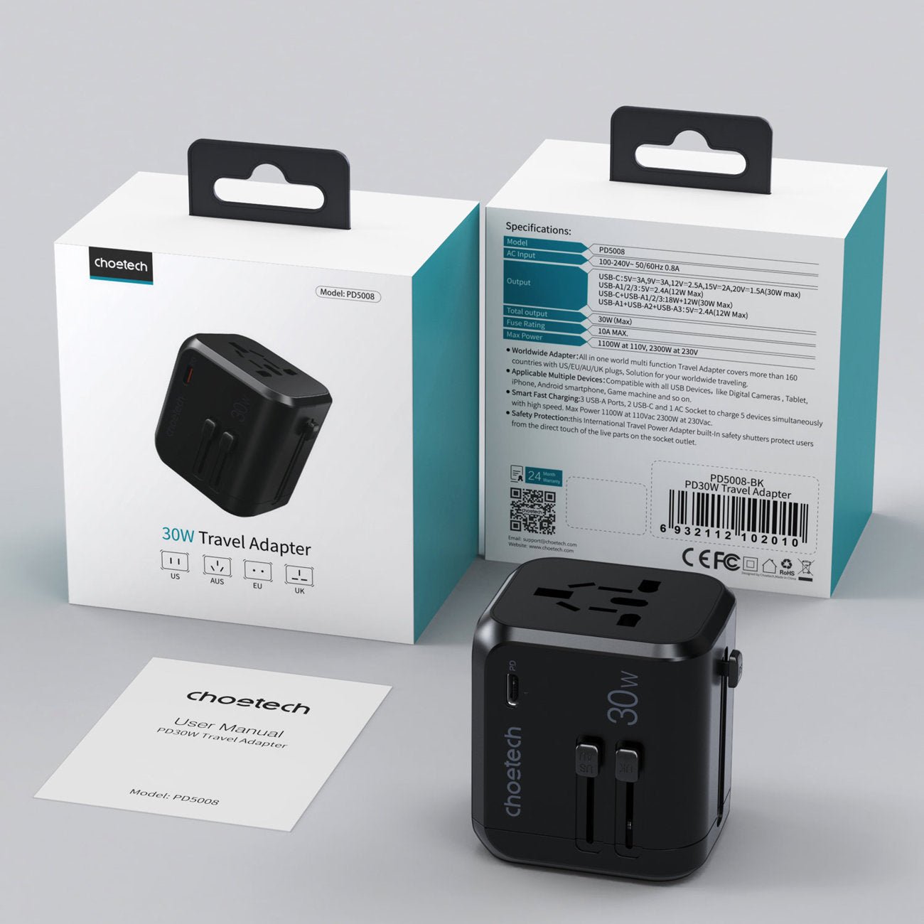 CHOETECH 30W PD TRAVEL ADAPTER BLACK, PD5008-BK - Level UpchoetechCharger6932112102010