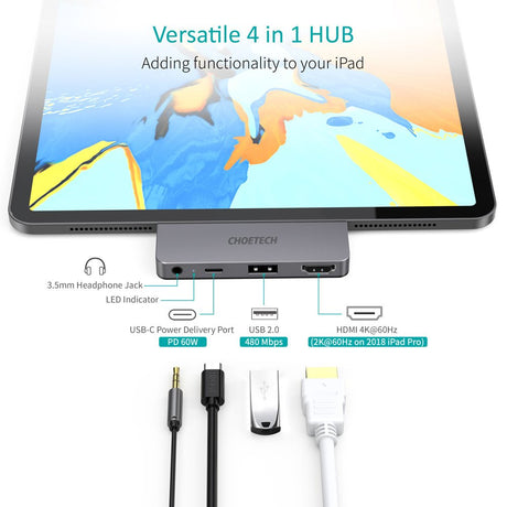 Choetech 4 in 1 USB C Dock For all usb C Devices - Grey HUB-M13-BK - Level UpLevel UpAdapter6971824974706