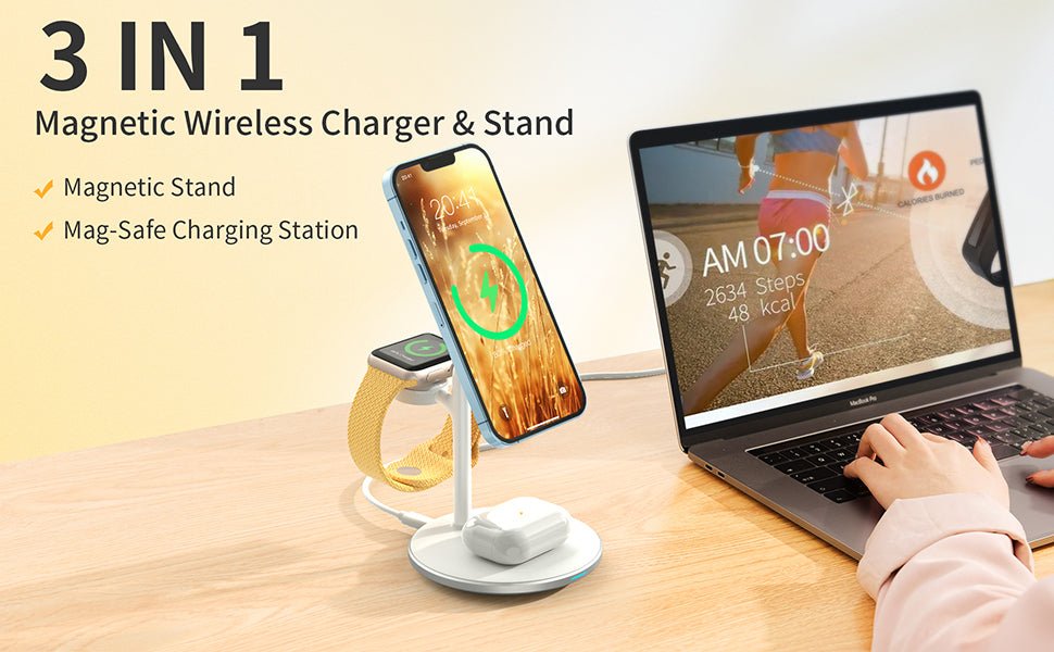 Choetech Magleap Duo 3in1 Magnetic wireless charger station for iPhone 12/13/14 series,AirPods Pro with Iwatch holder - Level UpLevel UpAdapter6932112101853