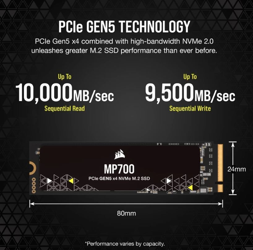 Corsair MP700 1TB PCle 5.0 (Gen 5)x4 NVMe M.2 SSD - Level UpCorsairPC Components840006670391