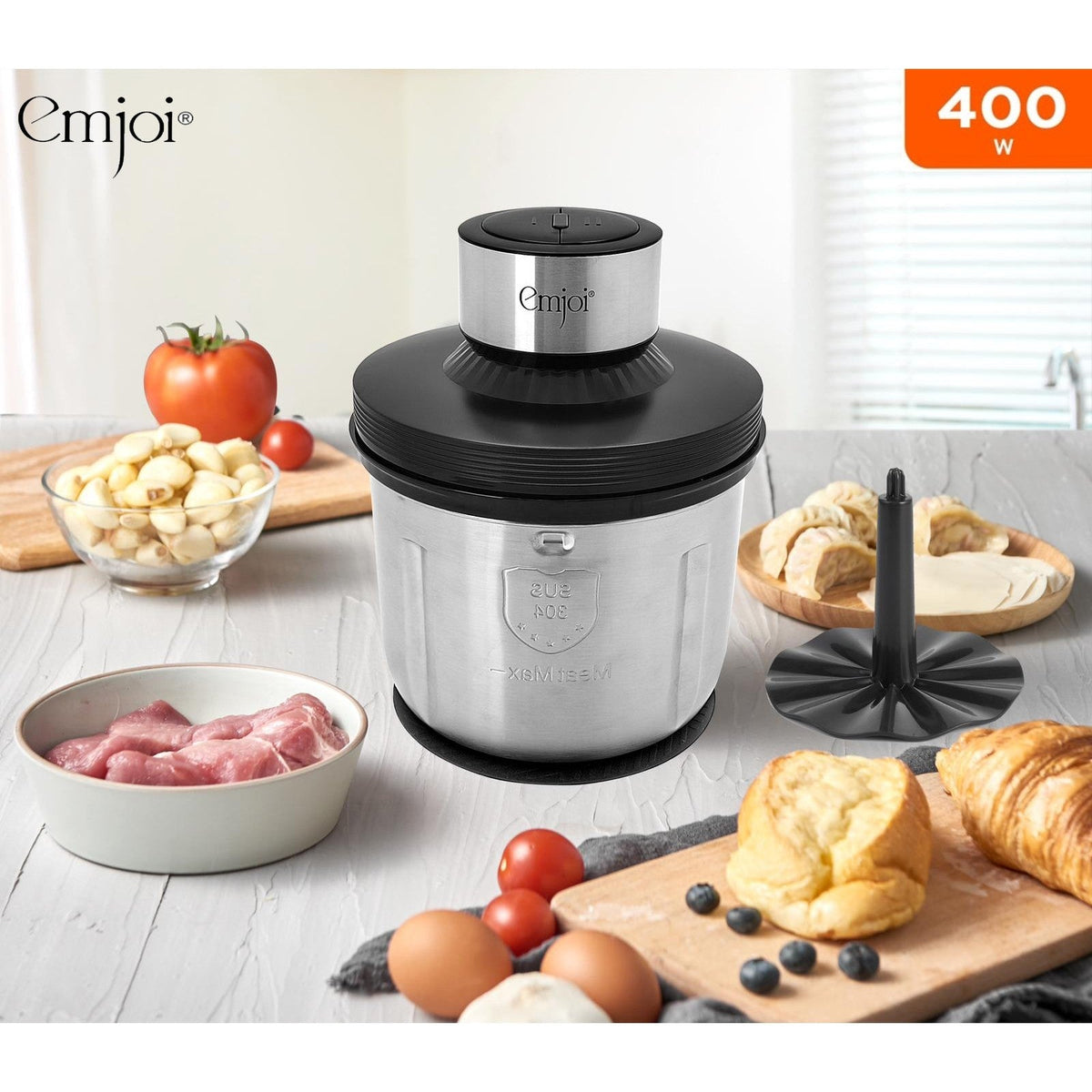 Emjoi Emjoi Stainless Steel Double Blade Chopper with egg whisking, 400W, 2L ...