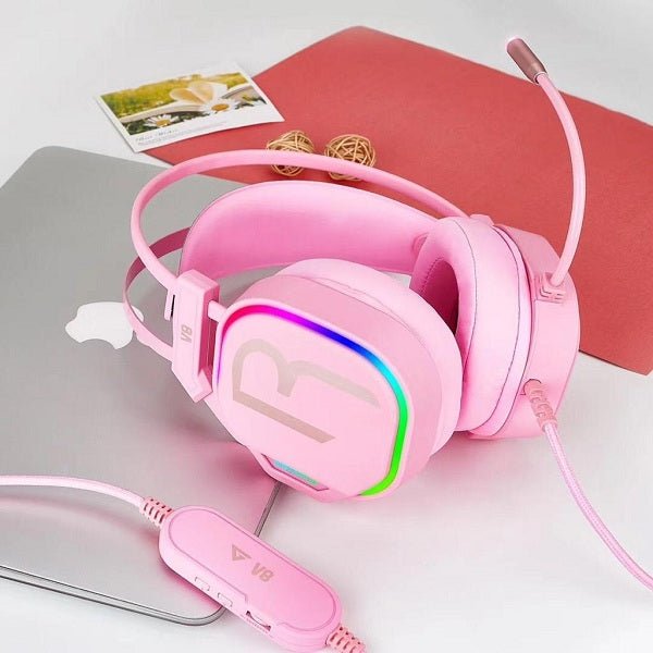 FlashGet V8 RGB GAMING HEADSET - PINK Level Up