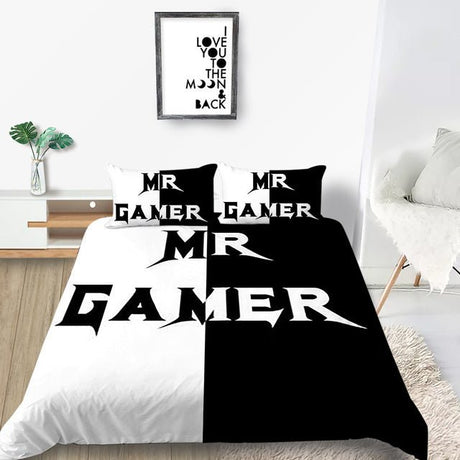 Gamer Bedding Set Creative Fashionable 3D MR.GAMER Cover Black Unique Design Bed& Pillow Sheet - Level UpLevel UpBed Sheets