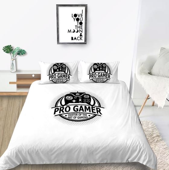 Gamer Creative Fashionable White Duvet Cover Gamepad Queen Bed & Pillow Sheet - Level UpLevel UpBed Sheets