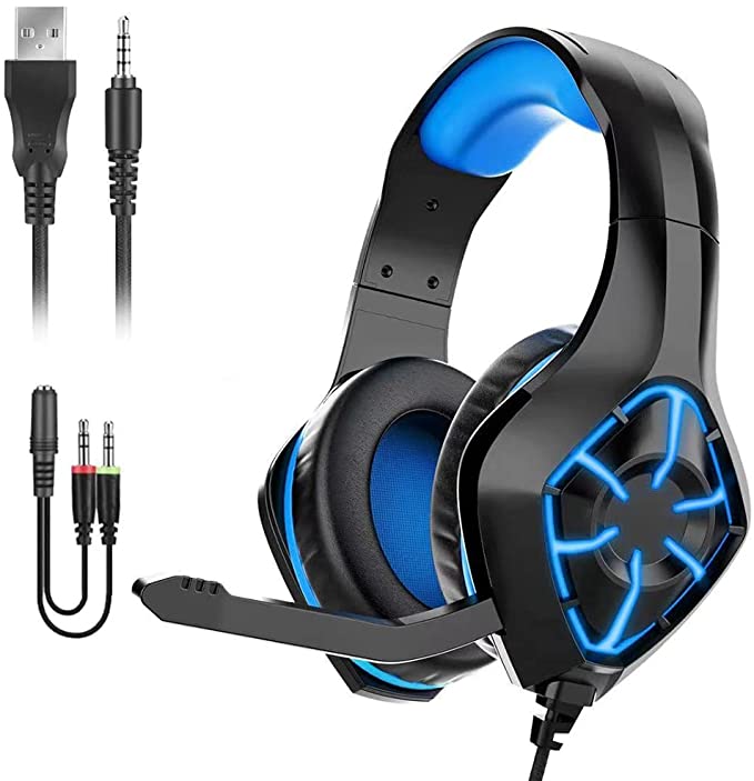 MSL GS-1000 PC Gaming Headset Over-Ear Gaming Headphones with Mic LED Light Noise Cancelling & Volume Control for PS4 PS5 Laptop Mac New Xbox One (Transfer line Included) - Level UpGS-1000Headset6.27E+13