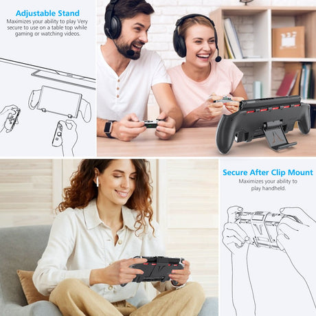 Oivo Asymmetrical handheld grip with ajustable stand For Nintendo Switch - Black - Level UpOivoSwitch Accessories6972861549810