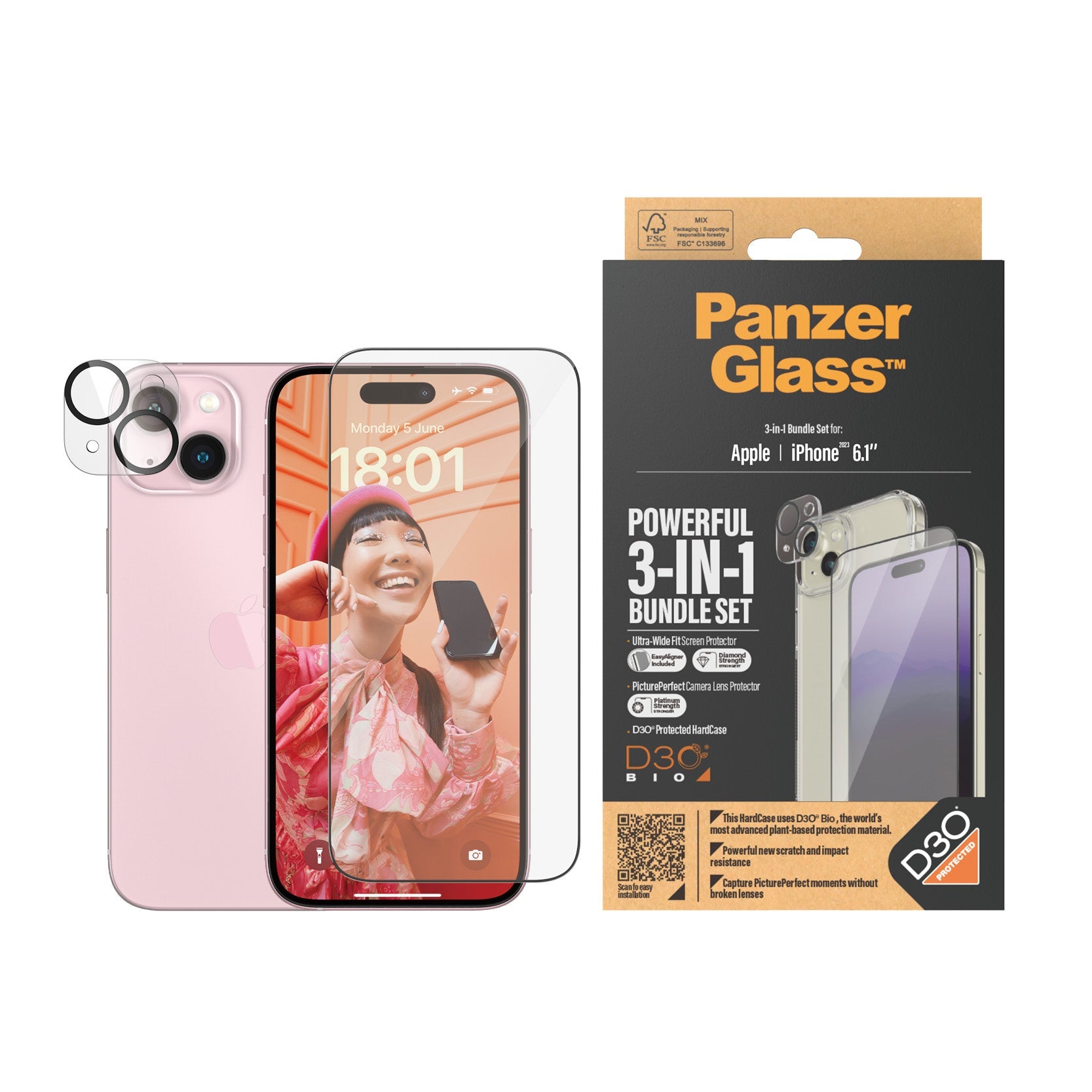  PanzerGlass iPhone 15 6.1" | 360 Bundle with D3O® | Clear - 5711724211720