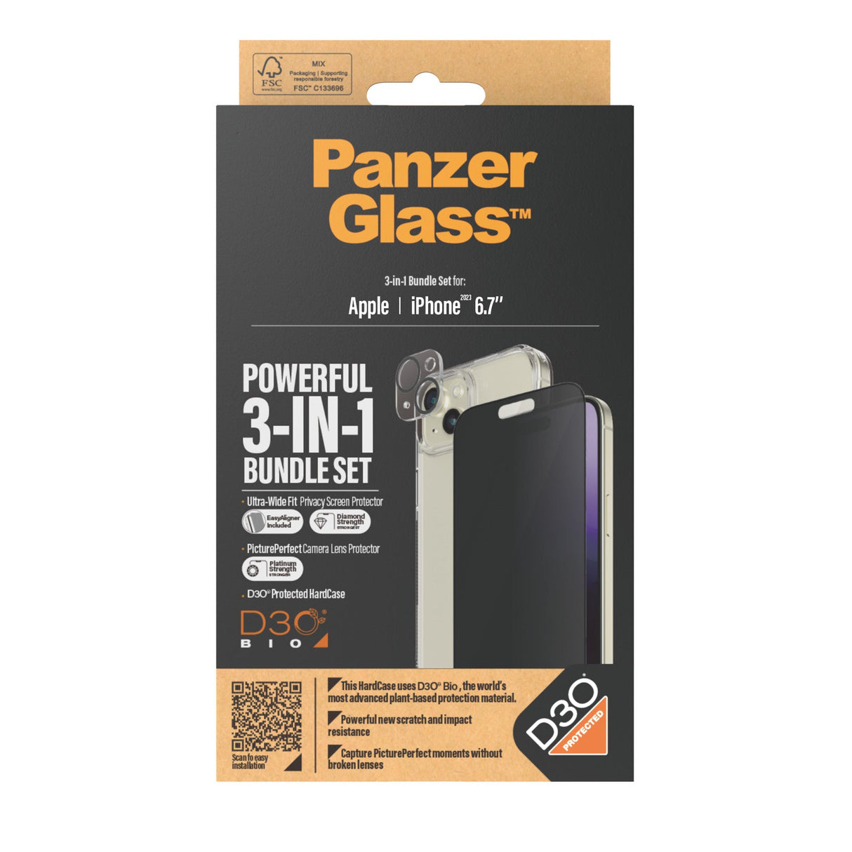 PanzerGlass iPhone 15 Plus 6.7" | 360 Bundle with D3O® | Privacy - 5711724930300 - Level UpPanzerGlassScreen Protector5711724930300