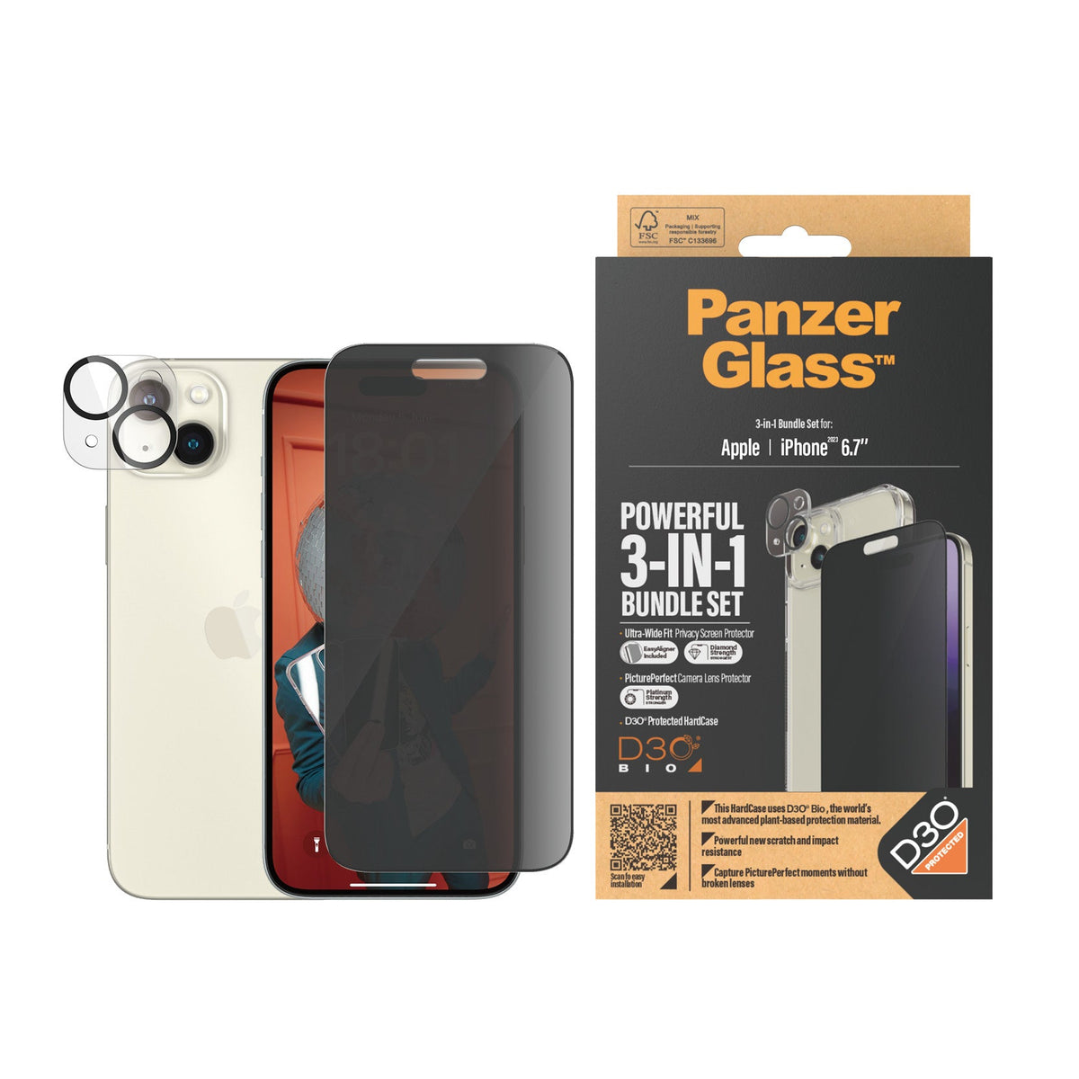  PanzerGlass iPhone 15 Plus 6.7" | 360 Bundle with D3O® | Privacy - 5711724930300