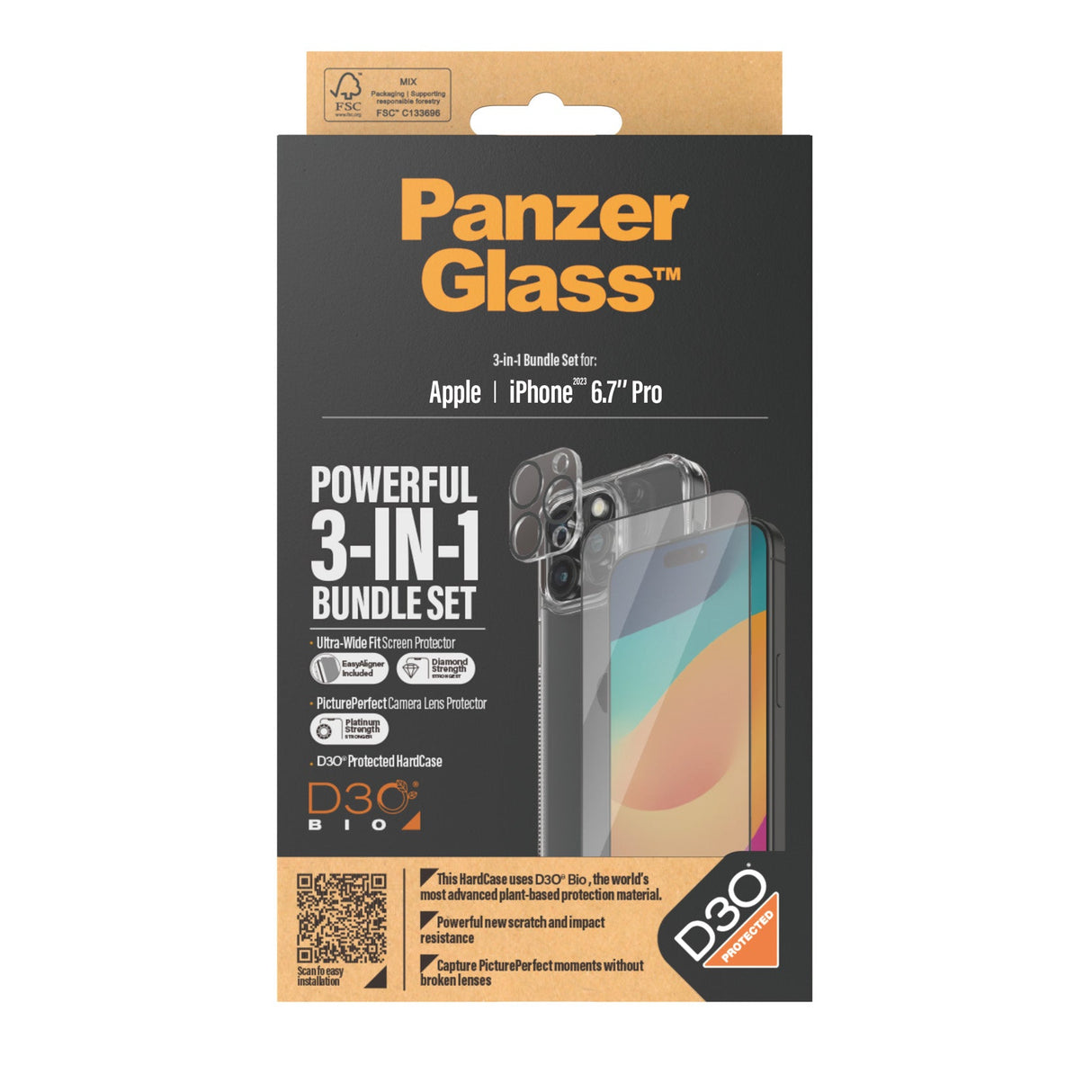 PanzerGlass iPhone 15 Pro Max 6.7" | 360 Bundle with D3O® | Clear - 5711724211751 - Level UpPanzerGlassScreen Protector5711724211751