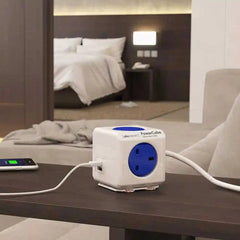 PowerCube Extended USB 4 Power Outlets and 2 USB Ports with 1.5m Cable UK – Blue - Level UpLevel UpPower Extension8719186000583