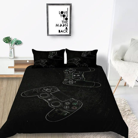 Products Gamer Bedding Set Creative Fashionable 3D BLACK JOYSTICK Cover Black Unique Design Bed& Pillow Sheet - Level UpLevel UpBed Sheets