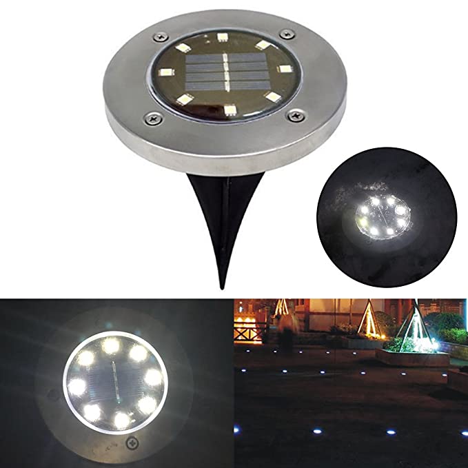 Set of 4 Round Solar Powered Garden LED Lights for Ground Pathway with UV and Water Resistance - Level UpLevel UpSmart Devices501690