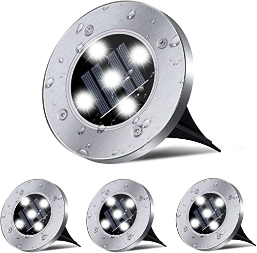 Set of 4 Round Solar Powered Garden LED Lights for Ground Pathway with UV and Water Resistance - Level UpLevel UpSmart Devices501690