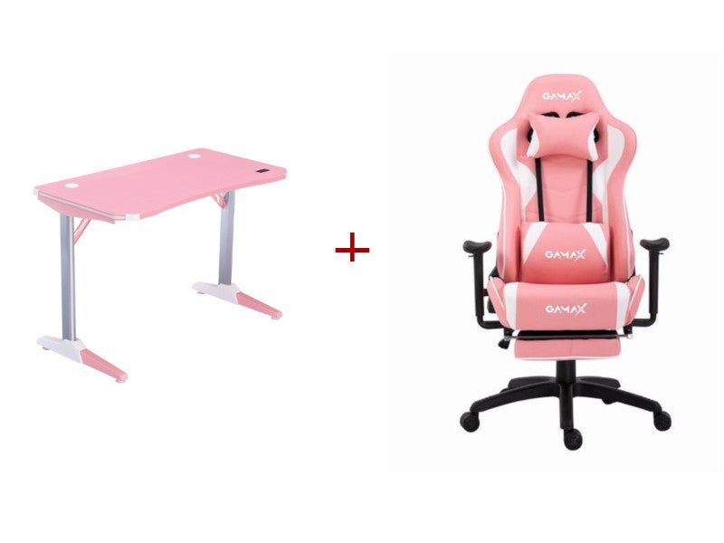 Special Offer - Gamax Gaming chair Foot Rest Pink + Dowinx Gamaing Desk A1 RGB - Pink Bundle - Level UpLevel UpGaming Furniture