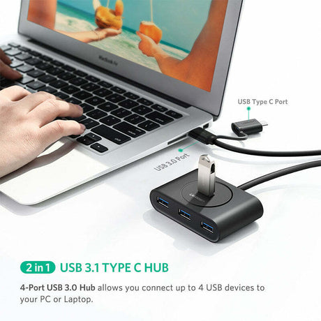 Ugreen 1m 4 Port USB 3.0 Hub With Type-c Adapter - Black 40850 - CR113 - Level UpUGreenAdapter6957303848508
