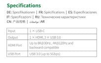 UGREEN 4-in-1 Adapter USB-C to 3x USB 3.0 + HDMI2.1 8K@30Hz (Grey) - CM500 - 50629 - Level UpUGreenCables6957303856299