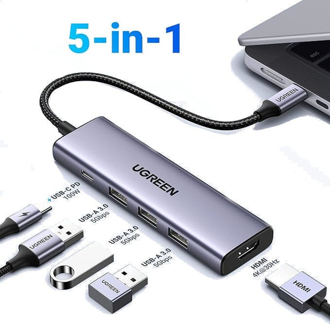 Ugreen 5-In-1 USB-C Hub (100W PD, 4K@30Hz HDMI) 15596-CM511