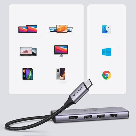 UGreen 6 in 1 multifunctional USB HUB Type C - 3x USB 3.2 Gen 1 / HDMI 4K 60Hz / SD and TF card Reader Gray (60383 CM511) - Level UpUGreenAdapter6957303863839