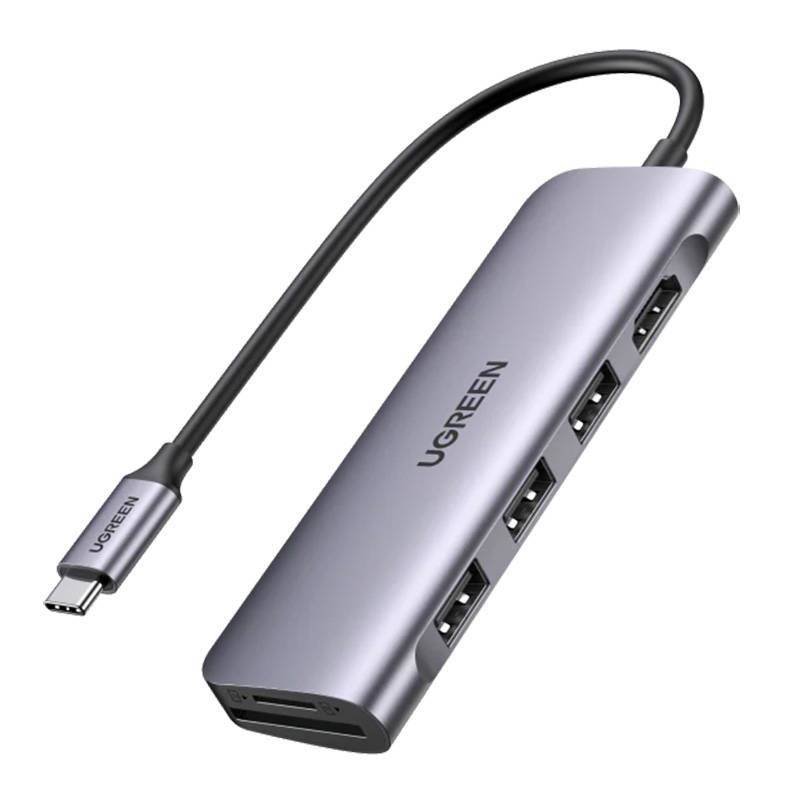 UGREEN USB-C to 3 Ports USB3.0-A Hub + HDMI + TF/SD - Space Gray CM195 ...