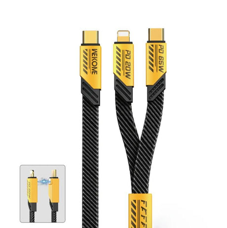 WEKOME WDC-189 Mecha Series - 2in1 USB-C to Lightning + USB-C 65W Fast Charging Cable 1.2 m - Yellow - Level UpWekomeCharging Cable6941027640821