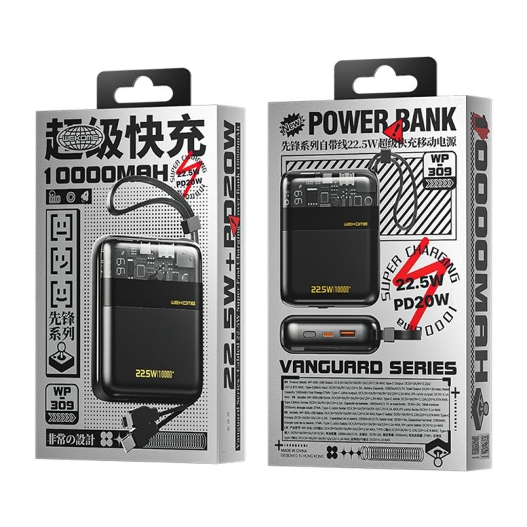 Wekome WP-309 10000mAh 22.5W Super Fast Charge Power Bank with Cable - Black - Level UpWekomePower Bank6941027632291