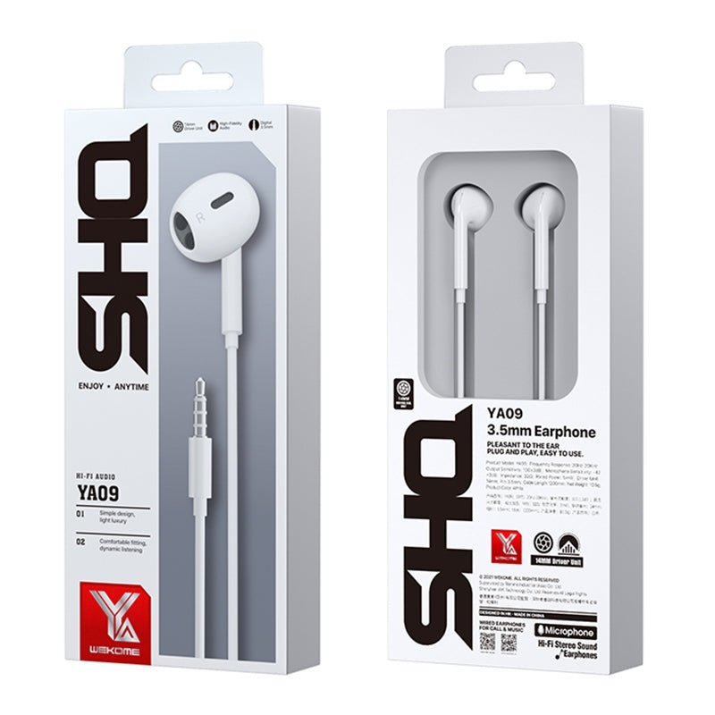 Wekome YA09 SHQ Series 3.5mm Music Semi-in-ear Wired Earphone - White - Level UpWekomeHeadphone6941027630174